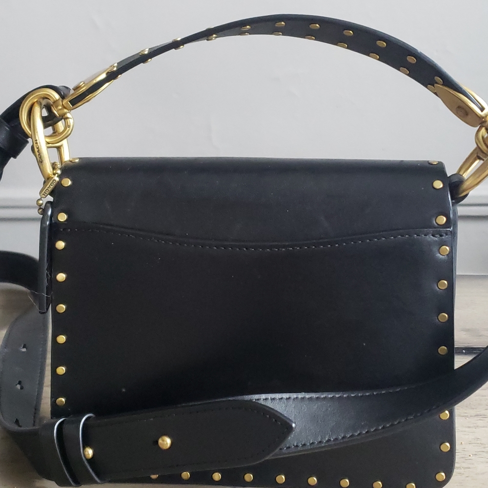 Coach Black Leather Studded Shoulder Bag with Gold Hardware - Picture 5 of 13